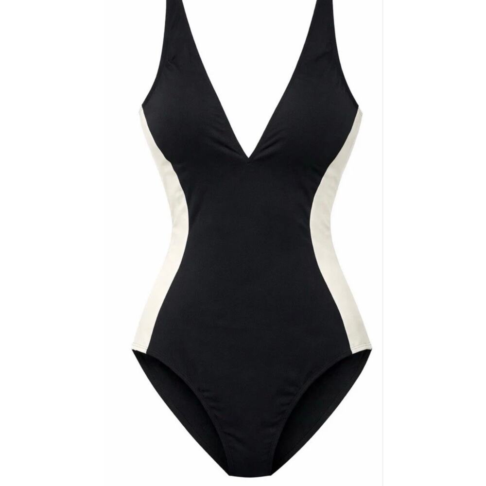 TR3 Plungey Contour One Piece Swimsuit Full Cup V-Neck Black Size XL NWOT